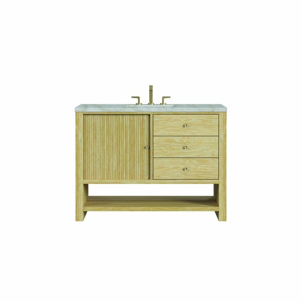 James Martin Vanities Single 48'' Single Vanity, Sunwashed Oak w/ 3 CM Victorian Silver Quartz Top D404-V48-SWO-3VSL